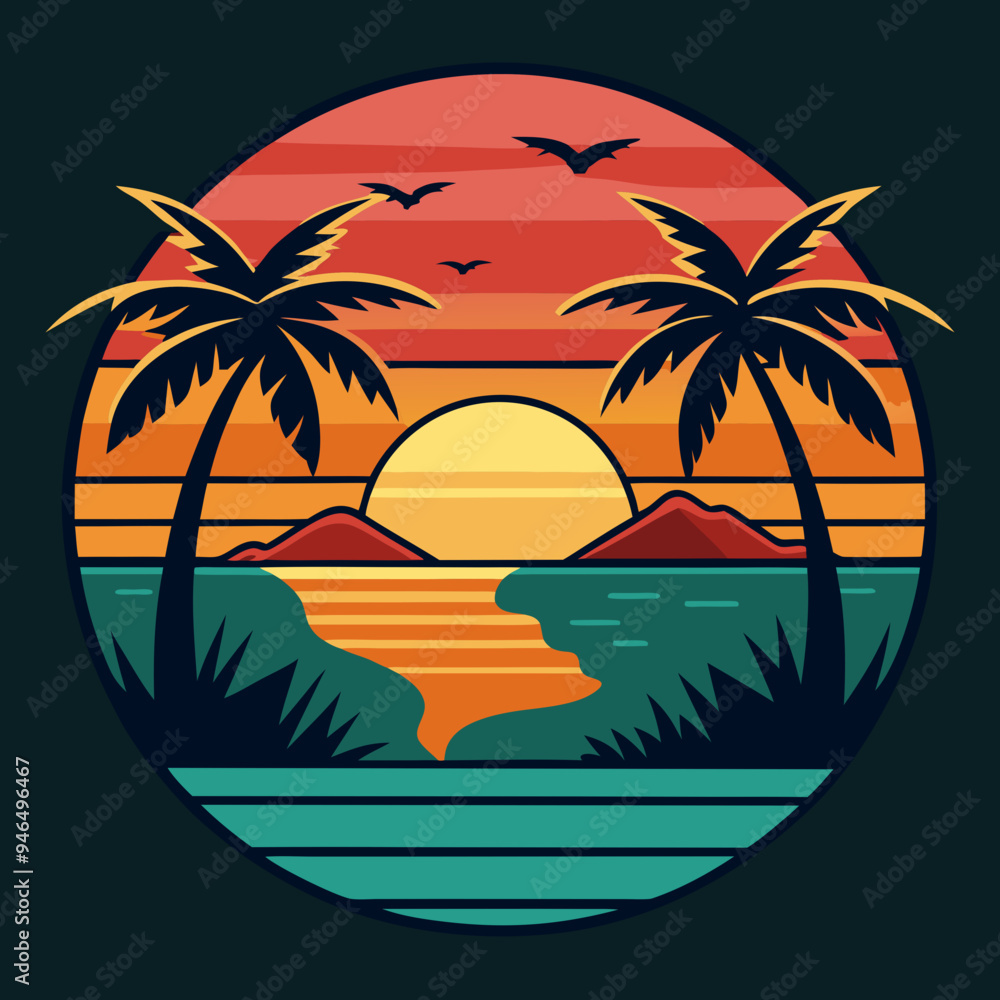 Summer Sunset Tee Vector Design Summer Sunset Tee Vector Design