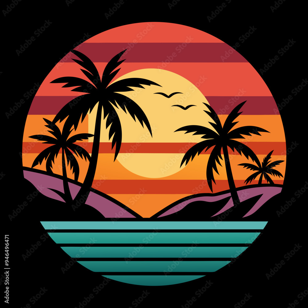 Summer Sunset Tee Vector Design Summer Sunset Tee Vector Design