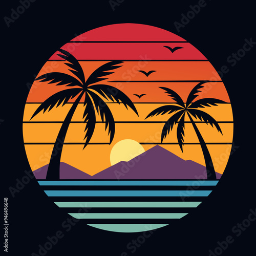 Summer Sunset Tee Vector Design