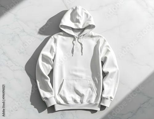 A blank hoodie mockup placed on a marble surface, with dramatic shadows and a minimalist background to emphasize the design create with ai
