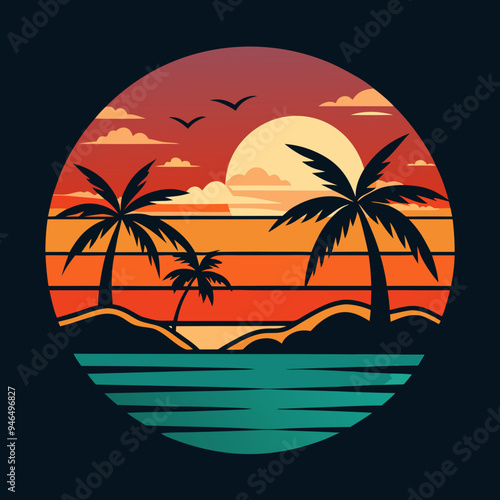 Summer Sunset Tee Vector Design