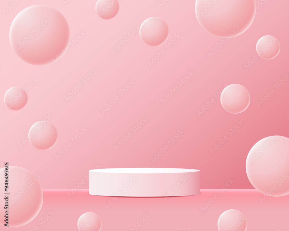 Minimalist 3D Podium with Arched Background in Soft Pink Tones with 3D Bubble Elegant Display Stand for Product Presentation and Showcase illustration Minimalist 3D Podium with Arched Background in Soft Pink Tones with 3D Bubble Elegant Display Stand for Product Presentation and Showcase illustration
