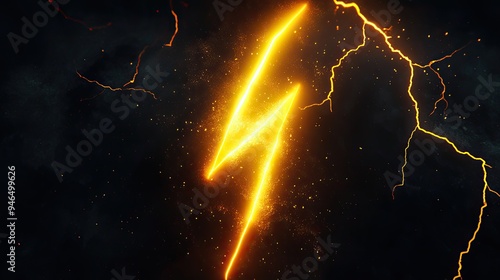 Yellow lightning bolt on black background. Light effect