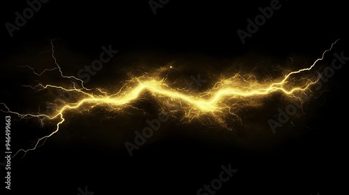 Yellow lightning bolt on black background. Light effect