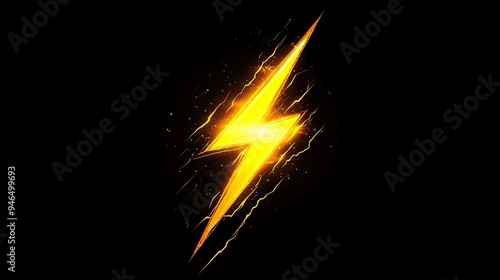 Yellow lightning bolt on black background. Light effect