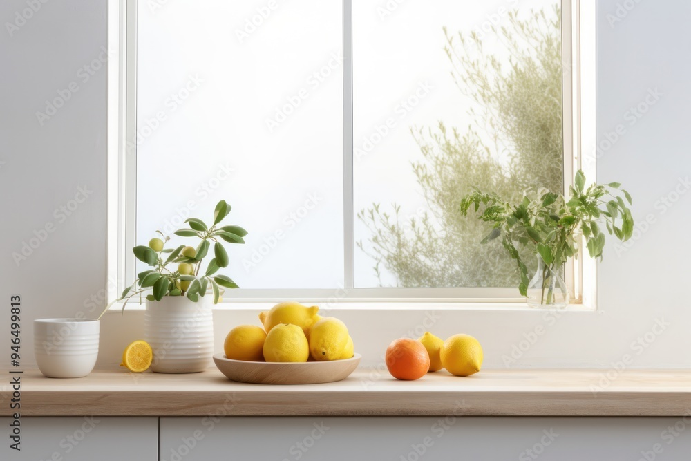Bright and airy kitchen with minimalist design, featuring a large window allowing natural light to flood the space Bright and airy kitchen with minimalist design, featuring a large window allowing natural light to flood the space