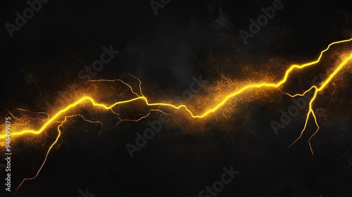Yellow lightning bolt on black background. Light effect