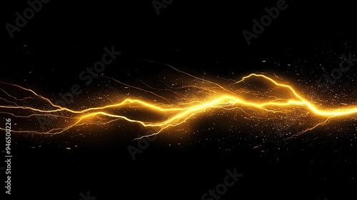 Yellow lightning bolt on black background. Light effect