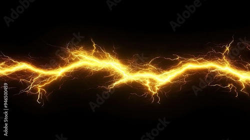 Yellow lightning bolt on black background. Light effect