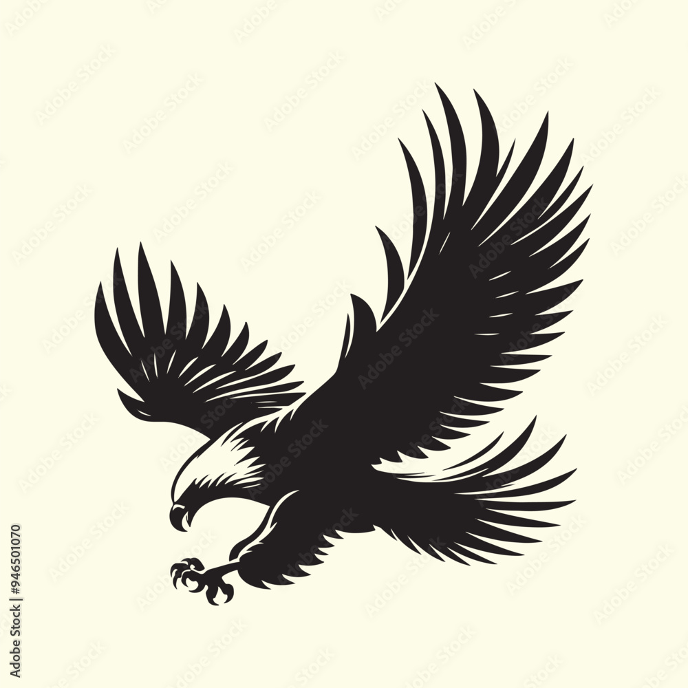 Fototapeta premium Editable Black Eagle Silhouette Design in Vector Format on a Transparent Background