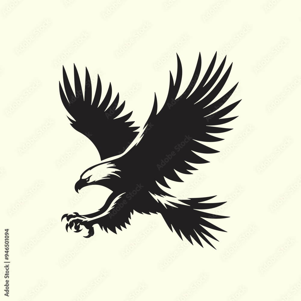 Fototapeta premium Editable Black Eagle Silhouette Design in Vector Format on a Transparent Background