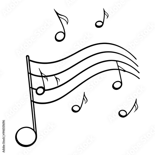 Musical background with notes. Flying music notes. Song notation in flat design. Vector illustration.