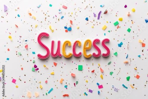 A crowdfunding campaign poster with the word "Success" in bold letters, surrounded by confetti