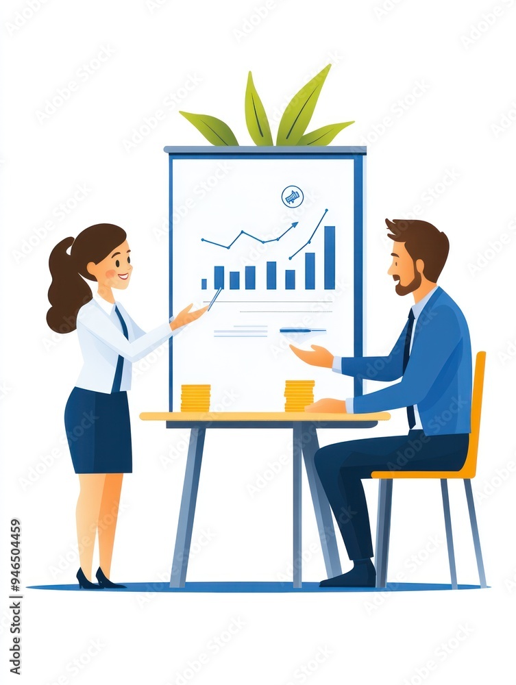 A startup founder presenting a financial plan on a large screen to a panel of bank representatives in a corporate boardroom A startup founder presenting a financial plan on a large screen to a panel of bank representatives in a corporate boardroom