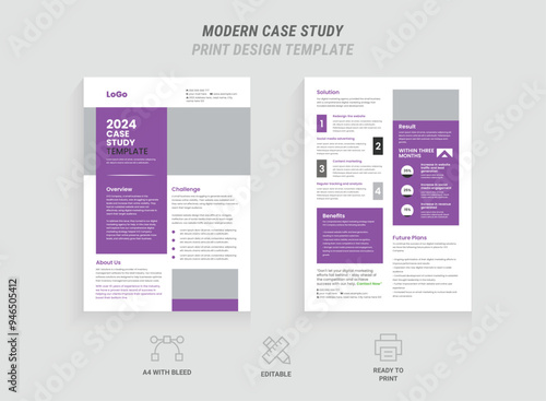 Professional Case Study Template Layout, Creative Double-Sided Flyer, Business Case Study Design with Logo and Icon, Corporate Marketing Poster, Modern Annual Report, Brochure and Research Paper 