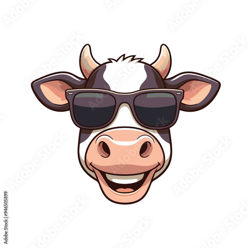 Cow head is wearing a sunglass Color, vector, illustration,