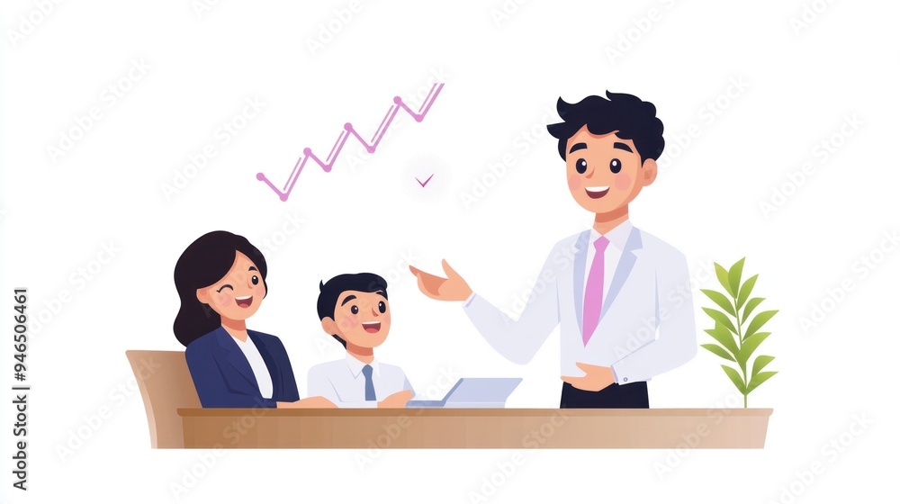 A financial advisor presenting a loan plan to a group of business executives, using a projector A financial advisor presenting a loan plan to a group of business executives, using a projector