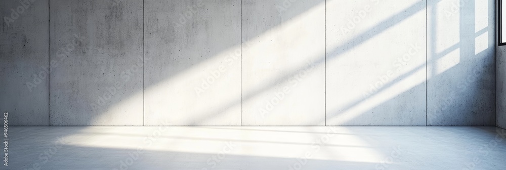 Obraz premium Natural sunlight streams through a window, highlighting the smooth, concrete walls of an empty room
