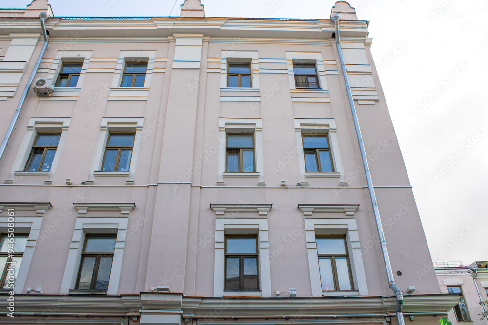 Facade of a multi-storey building. Fragment
