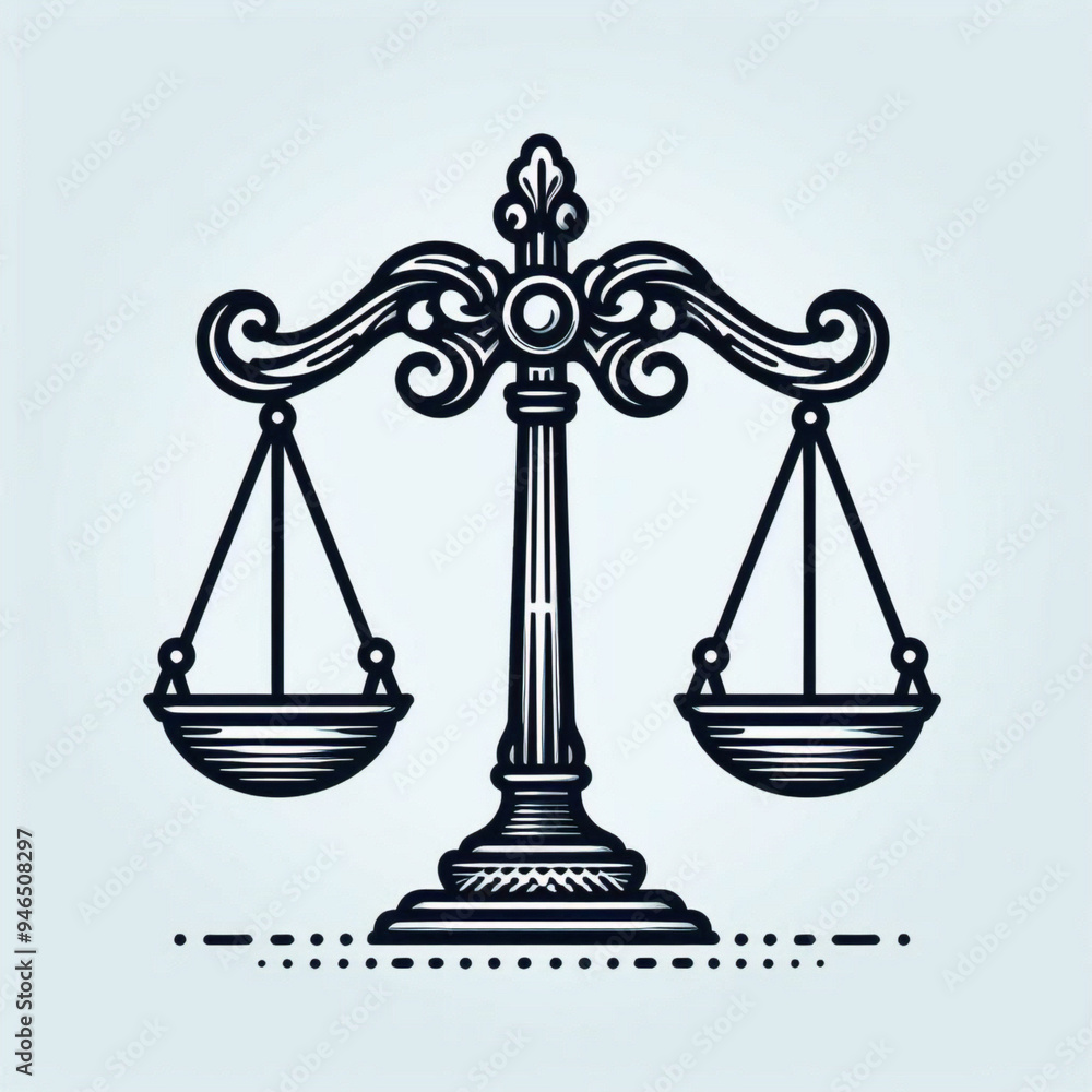 Simple classic justice balance scales silhouette. Justice scales line icon. Judgement scale sign. Legal law symbol. Quality design element. Editable stroke. Simple classic justice balance scales silhouette. Justice scales line icon. Judgement scale sign. Legal law symbol. Quality design element. Editable stroke.