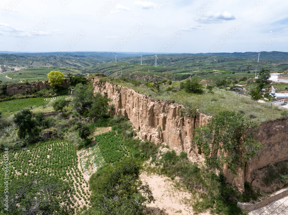 view of old military castle in loess plateau in shanxi view of old military castle in loess plateau in shanxi