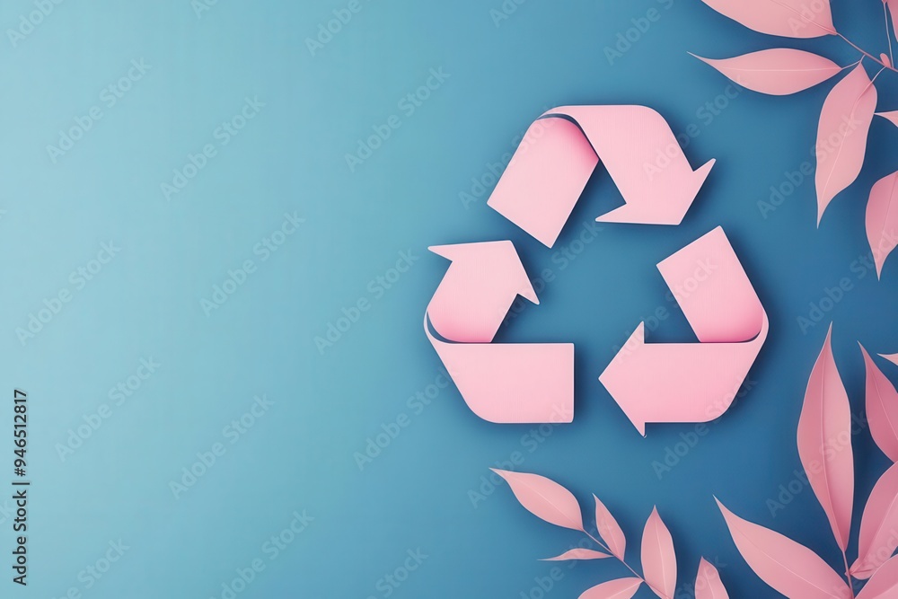Pink leaf with a recycling symbol, sustainable practices, flat design illustration Pink leaf with a recycling symbol, sustainable practices, flat design illustration