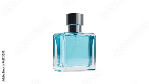 square glass perfume bottle, fragrance, cream or essence, isolated white background, for text