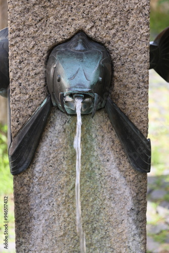 Detailaufnahme vom Brunnen im Karpfengrund in der Stadt Görlitz photo