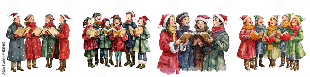 A festive group of children singing carols in colorful winter attire, celebrating the joy of the holiday season. A festive group of children singing carols in colorful winter attire, celebrating the joy of the holiday season.