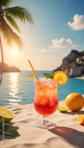 Delicious Pina colada cocktail on a summer tropical background