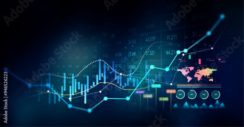 Analysis finance grow graph and market investment. Stock market chart, exchange financial growth diagram.Financial business plan,earnings,sale and strategy. 