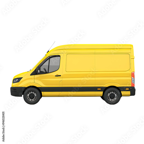 Yellow delivery van. Vehicle rent taxi cargo van side view, isolated on transparent background.