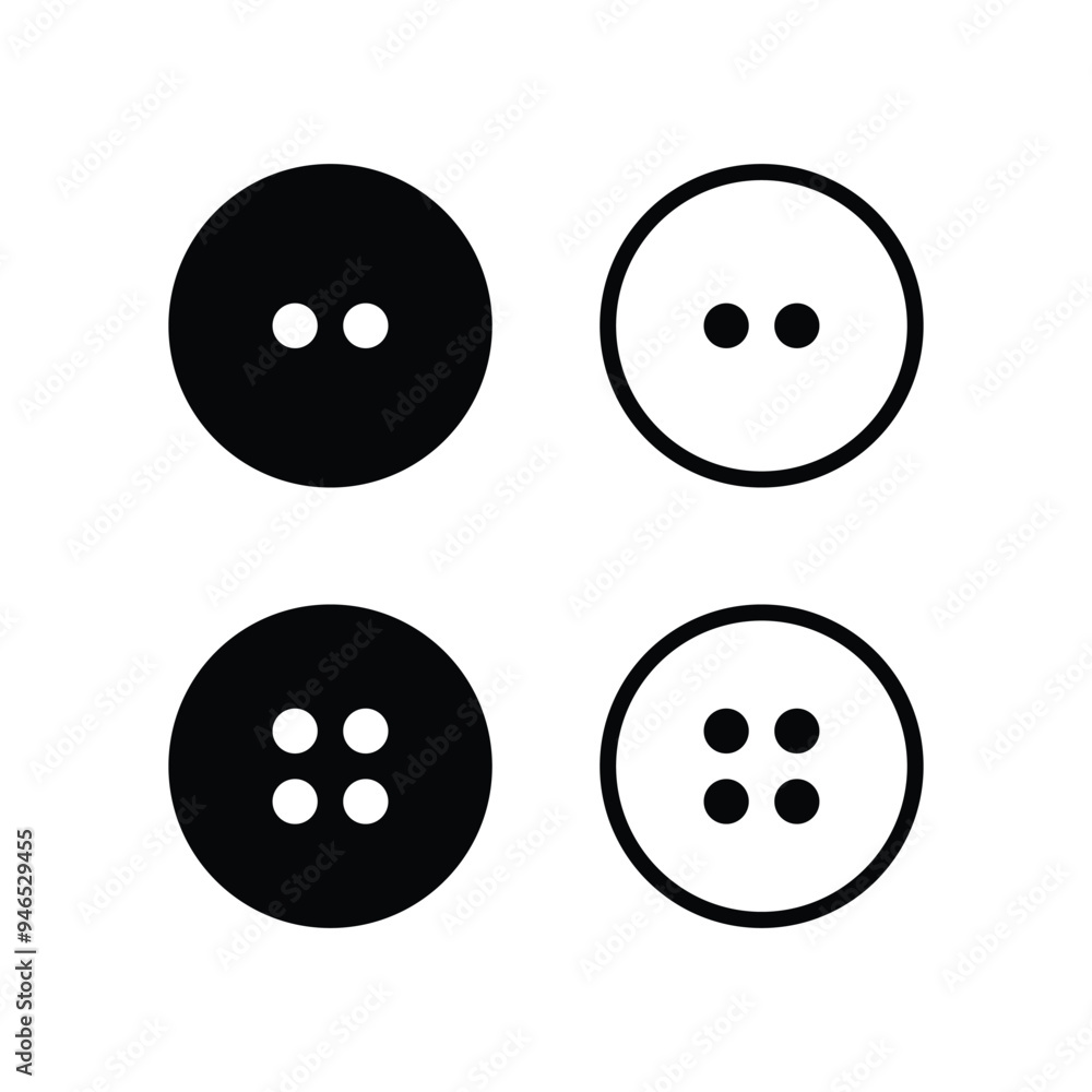 Sewing button icons set. Clothes buttons collection vector in outline and filled style. Button symbol vector Sewing button icons set. Clothes buttons collection vector in outline and filled style. Button symbol vector