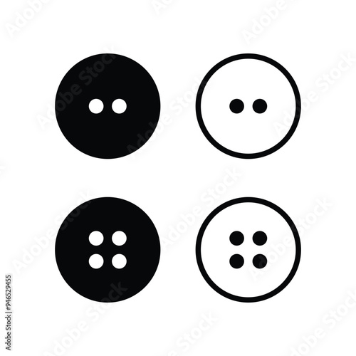 Sewing button icons set. Clothes buttons collection vector in outline and filled style. Button symbol vector