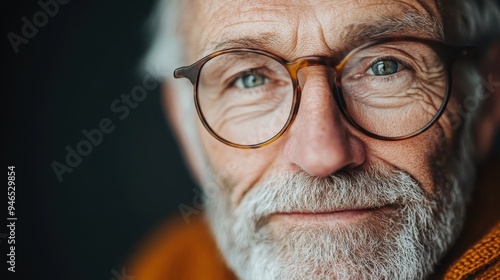 Photograph of a person with gray hair, glasses, and an orange garment against a dark backdrop, featuring a blurred face for anonymity purposes in stock images.