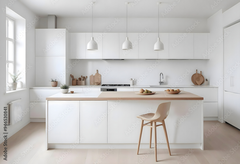 Fototapeta premium Luxury interior modern minimalist white kitchen design 