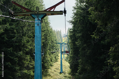 Paltinis ski resort during the summer time in Sibiu county, Carpathian Mountains. Romania. Chairlift. Păltiniș photo