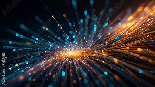 Fiber optics background with glowing strands, creating a high-tech, luminous effect.