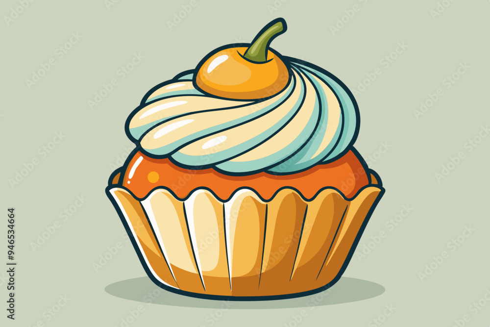 Pumpkin cupcake, watercolor clipart illustration with isolated background.
Pumpkin cupcake, watercolor clipart illustration with isolated background.