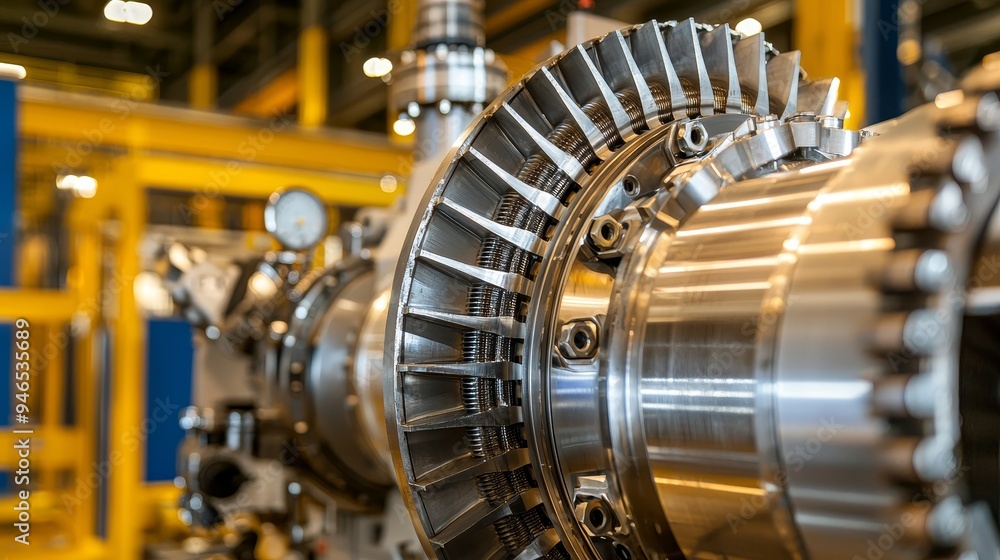 Fototapeta premium High-definition image of an ethylene cooling system s compressor, capturing the complexity and technical design of the machinery