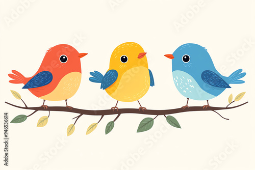 Adorable cartoonish birds in a fun, minimalist design, bright and cheerful colors, simple and playful, perfect for children s educational materials