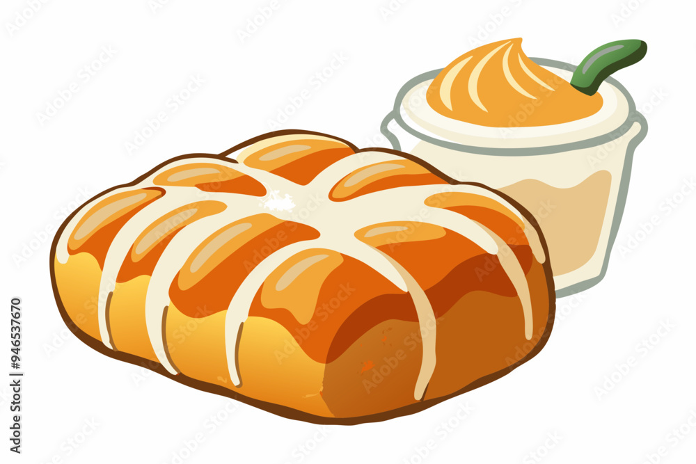 Pumpkin bread with milk, watercolor clipart illustration with isolated background.
Pumpkin bread with milk, watercolor clipart illustration with isolated background.