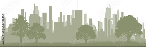 City und Natur - Stadtpark - Grüner park mit Skyline einer Großstadt im Hintergrund - Erholung 