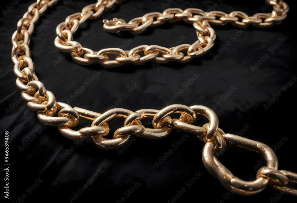 Obraz premium Concept photo of gold chain on black background