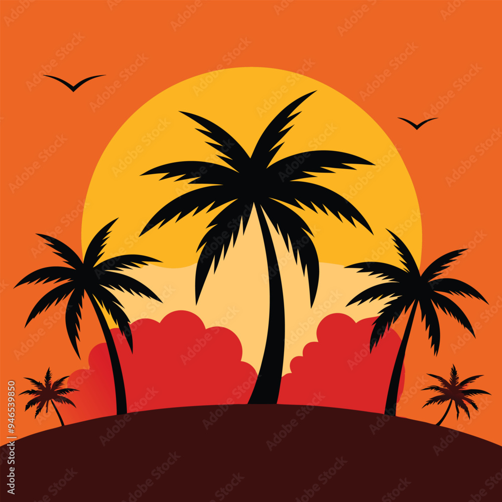 summer background with palm tree silhouettes summer background with palm tree silhouettes