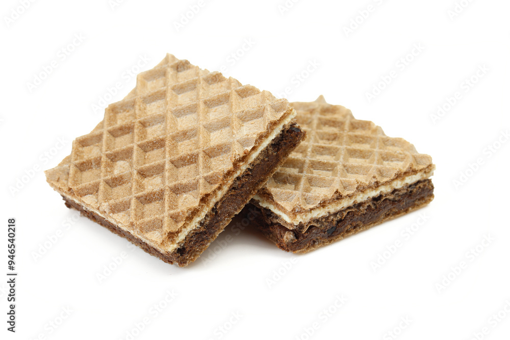 Wafer snack bars filled with milk-hazelnuts cream isolated on white background Wafer snack bars filled with milk-hazelnuts cream isolated on white background