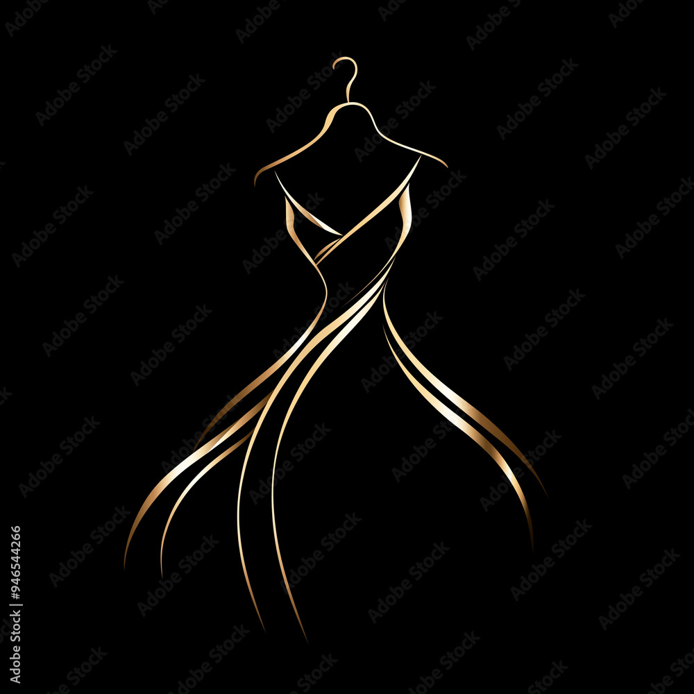 Modern and elegant logo for a clothing brand, featuring a stylish silhouette of a dress and hanger intertwined Modern and elegant logo for a clothing brand, featuring a stylish silhouette of a dress and hanger intertwined