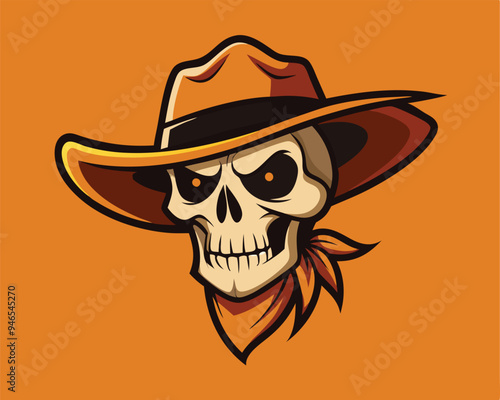 skull with west hat sticker and t-shirt design vector illustration