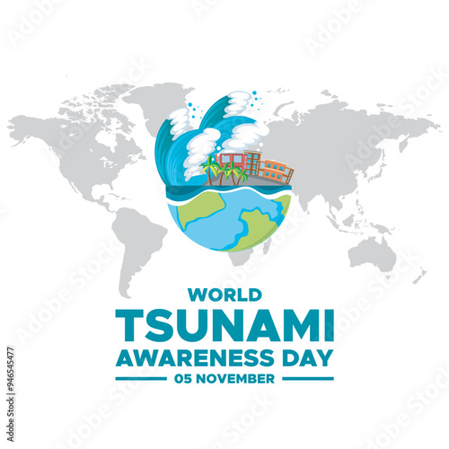 world tsunami awareness day, 05th November, greeting card, world tsunami awareness day vector illustration, editable template. world tsunami awareness day social media post design. photo