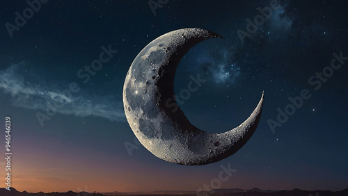 AI-Generated Painting of an Angel in a Crescent Moon Galaxy